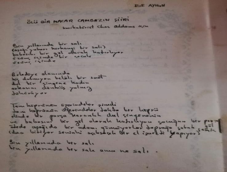 ÖLÜ BİR MACAR CAMBAZIN ŞİİRİ: ECE AYHAN'IN İLK YAYIMLANAN BİR ŞİİRİ